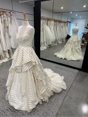 Hayley Paige Guindon Ivory Striped Sweetheart Ball Gown